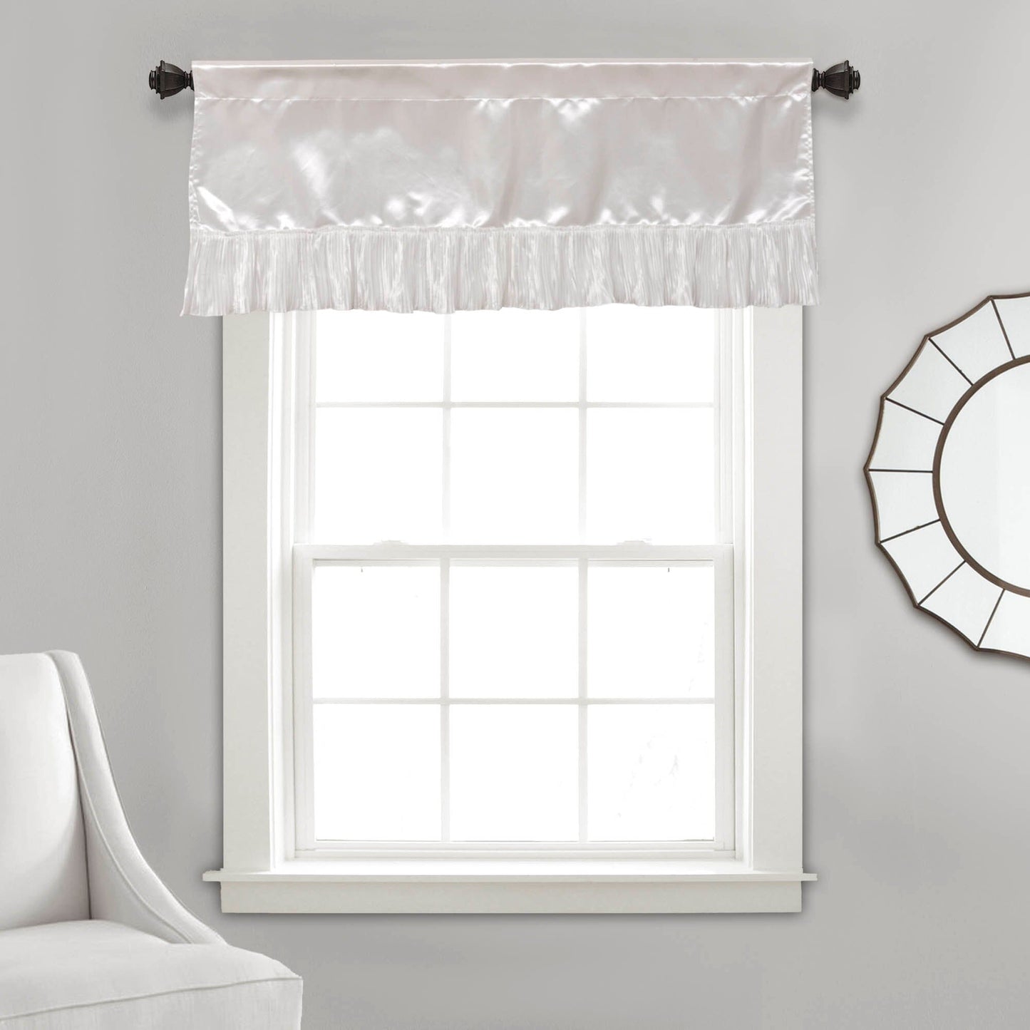 Tache Satin Ruffle Sweet Victorian Window Curtain Tailored Valance 18x52" White (MZ002) - - Valance