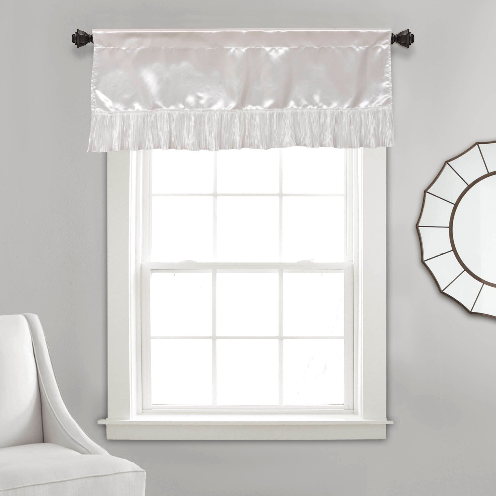 Tache Satin Ruffle Sweet Victorian Window Curtain Tailored Valance 18x52" White (MZ002) - - Valance