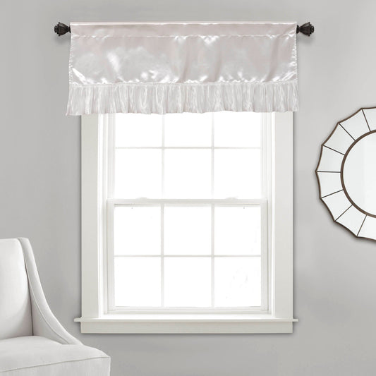 Tache Satin Ruffle Sweet Victorian Window Curtain Tailored Valance 18x52" White - - Valance
