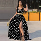 Polka Dot Sleeveless Slit Dress - Black Small - dress