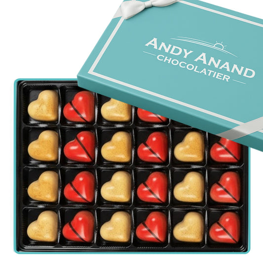 Andy Anand White Chocolate Heart Gift Box 24 pc 60% Cocoa – Gluten-Free - - Food & Beverages > Desserts & Sweets > Chocolate