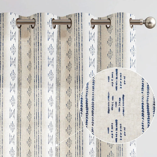 Blue Geometric Striped Patterned 90 Inches Long Curtains Light Filtering Grommet Window 2 Panels - Kia Day Design