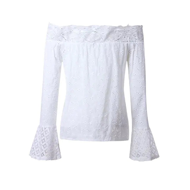 Summer Women Lace White Blouse Tops Turtleneck Shirt