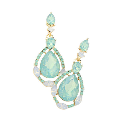 Crystal Rhinestone Teardrop Evening Earrings - Mint Opal - Earrings