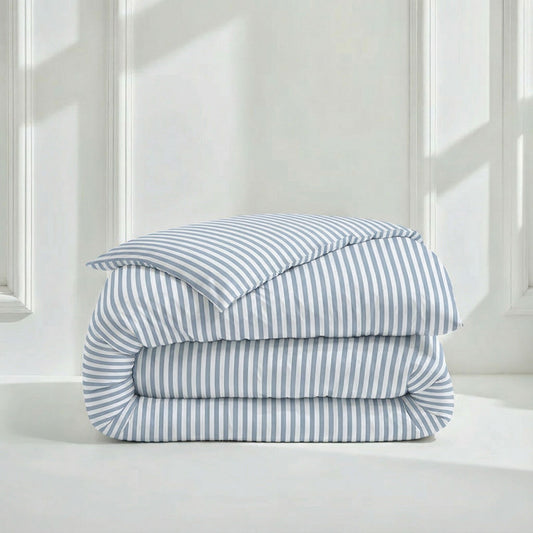Luxe Australian Sateen Duvet Cover - Blue & White Button Closure - Home - Bed