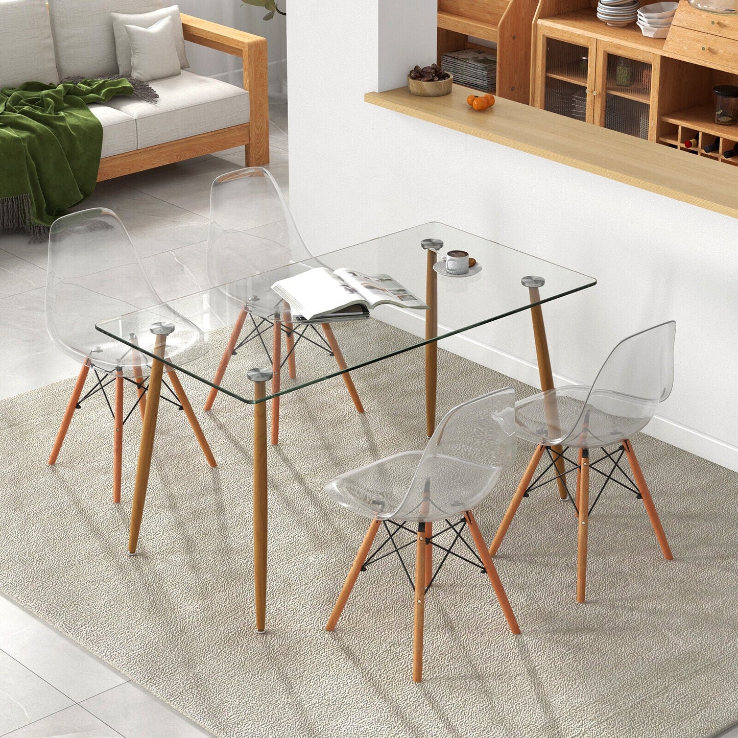 5 Pieces Rectangle Dining Table Set with 51 Inch Glass Tabletop - -
