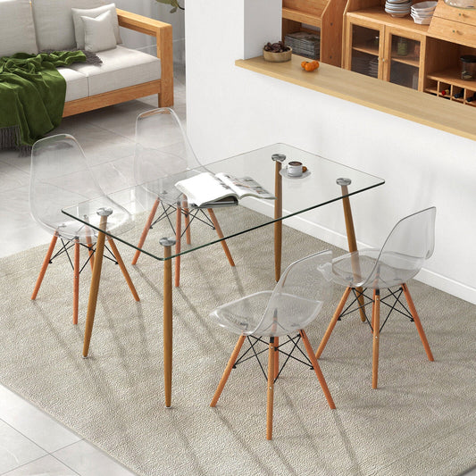 5 Pieces Rectangle Dining Table Set with 51 Inch Glass Tabletop - - Table
