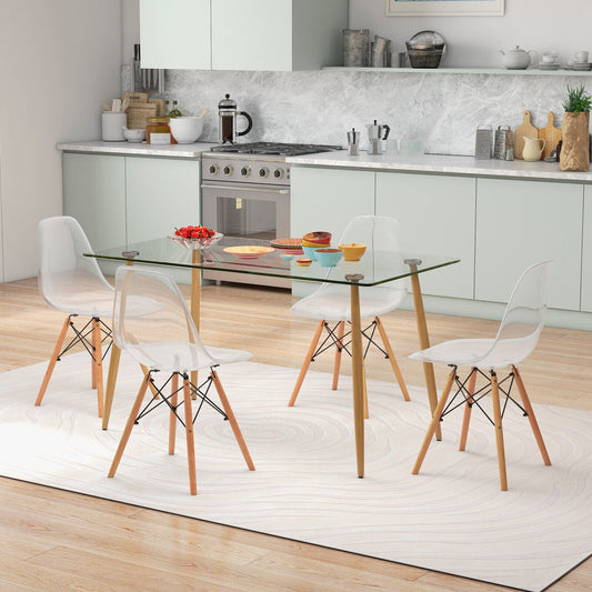 5 Pieces Rectangle Dining Table Set with 51 Inch Glass Tabletop - - Table