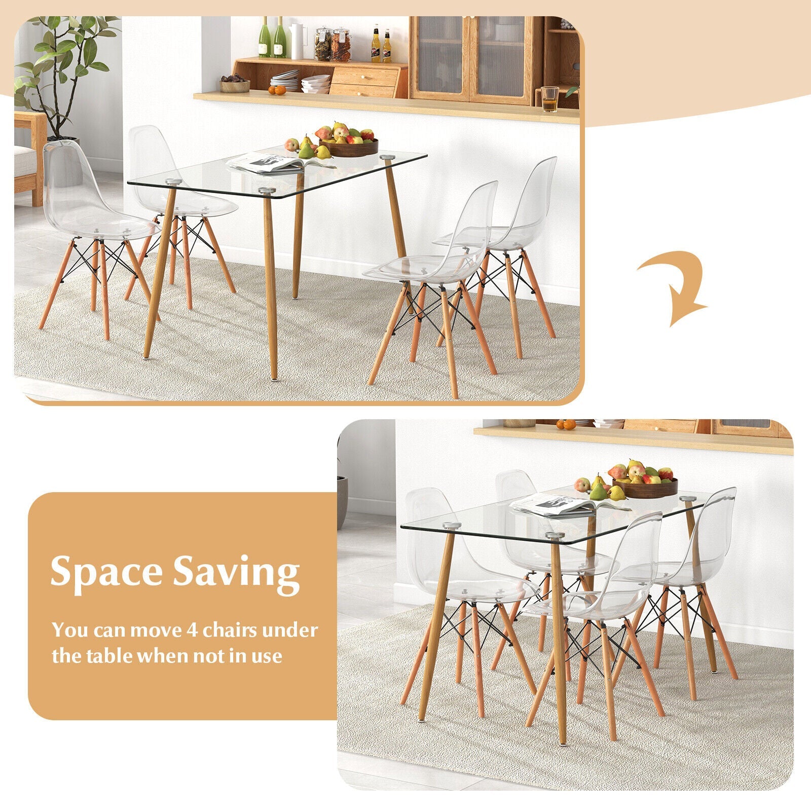 5 Pieces Rectangle Dining Table Set with 51 Inch Glass Tabletop - -