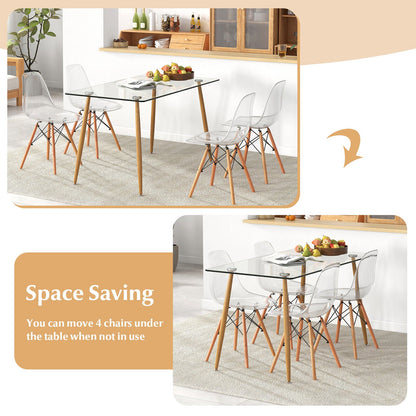 5 Pieces Rectangle Dining Table Set with 51 Inch Glass Tabletop - -