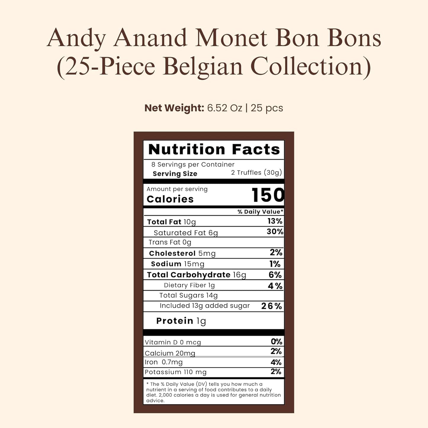 Andy Anand Monet Chocolate Bonbons Gift Box, 25 pc, 6.52 oz – Gluten-Free Belgian Truffles & Pralines, Birthday & Holiday Gift Collection - - Food & Beverages > Desserts & Sweets > Chocolate