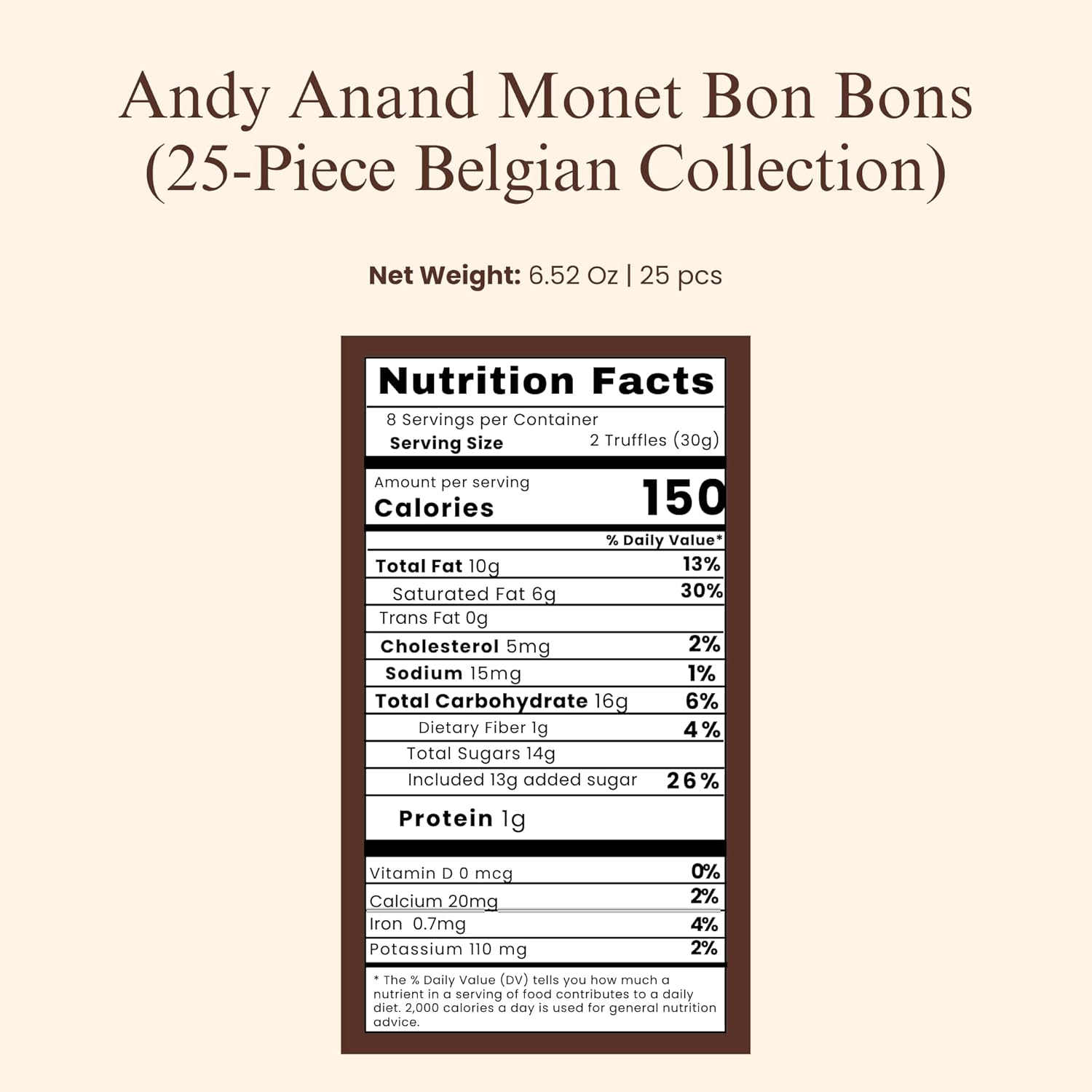 Andy Anand Monet Chocolate Bonbons Gift Box, 25 pc, 6.52 oz – Gluten-Free Belgian Truffles & Pralines, Birthday & Holiday Gift Collection - - Food & Beverages > Desserts & Sweets > Chocolate