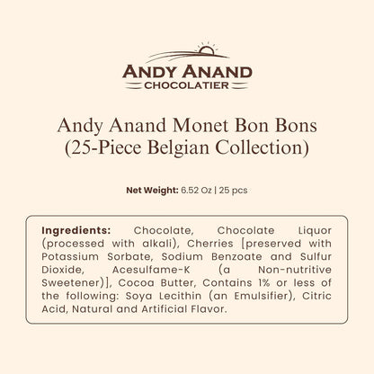 Andy Anand Monet Chocolate Bonbons Gift Box, 25 pc, 6.52 oz – Gluten-Free Belgian Truffles & Pralines, Birthday & Holiday Gift Collection - - Food & Beverages > Desserts & Sweets > Chocolate