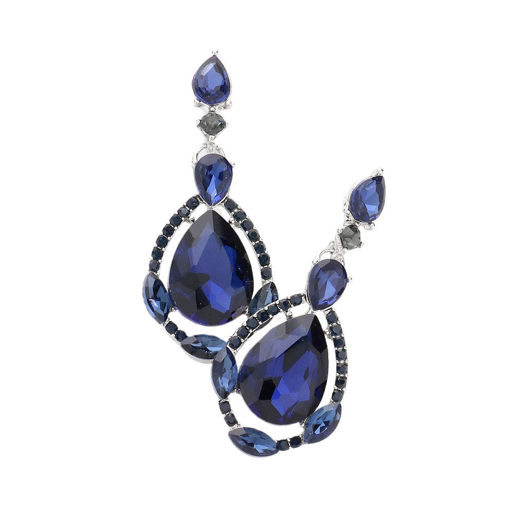 Crystal Rhinestone Teardrop Evening Earrings - Montana Blue - Earrings