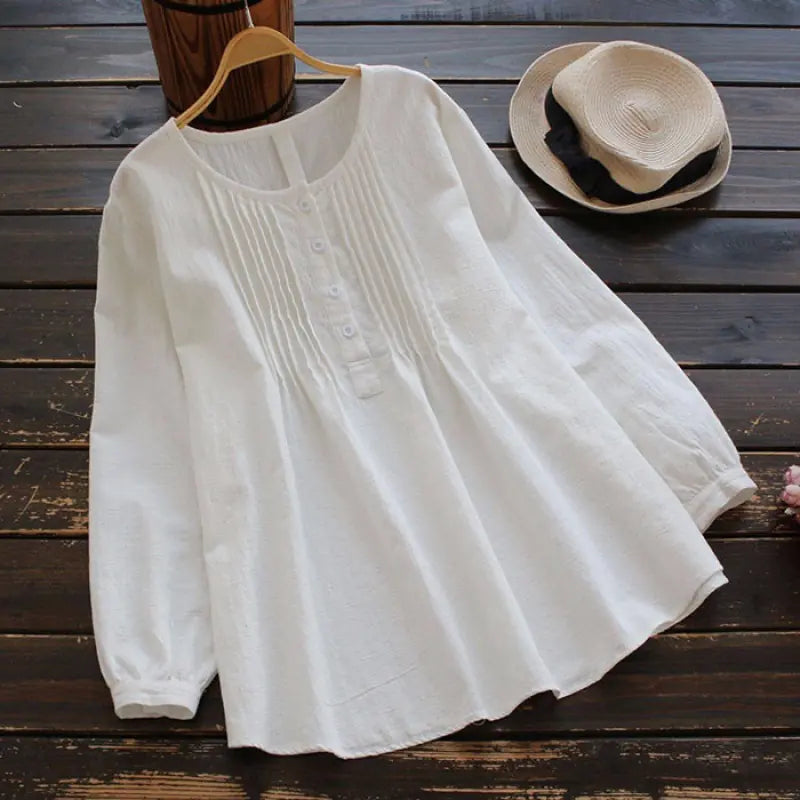 Vintage Style Solid Cotton Linen Top - Kia Day Design