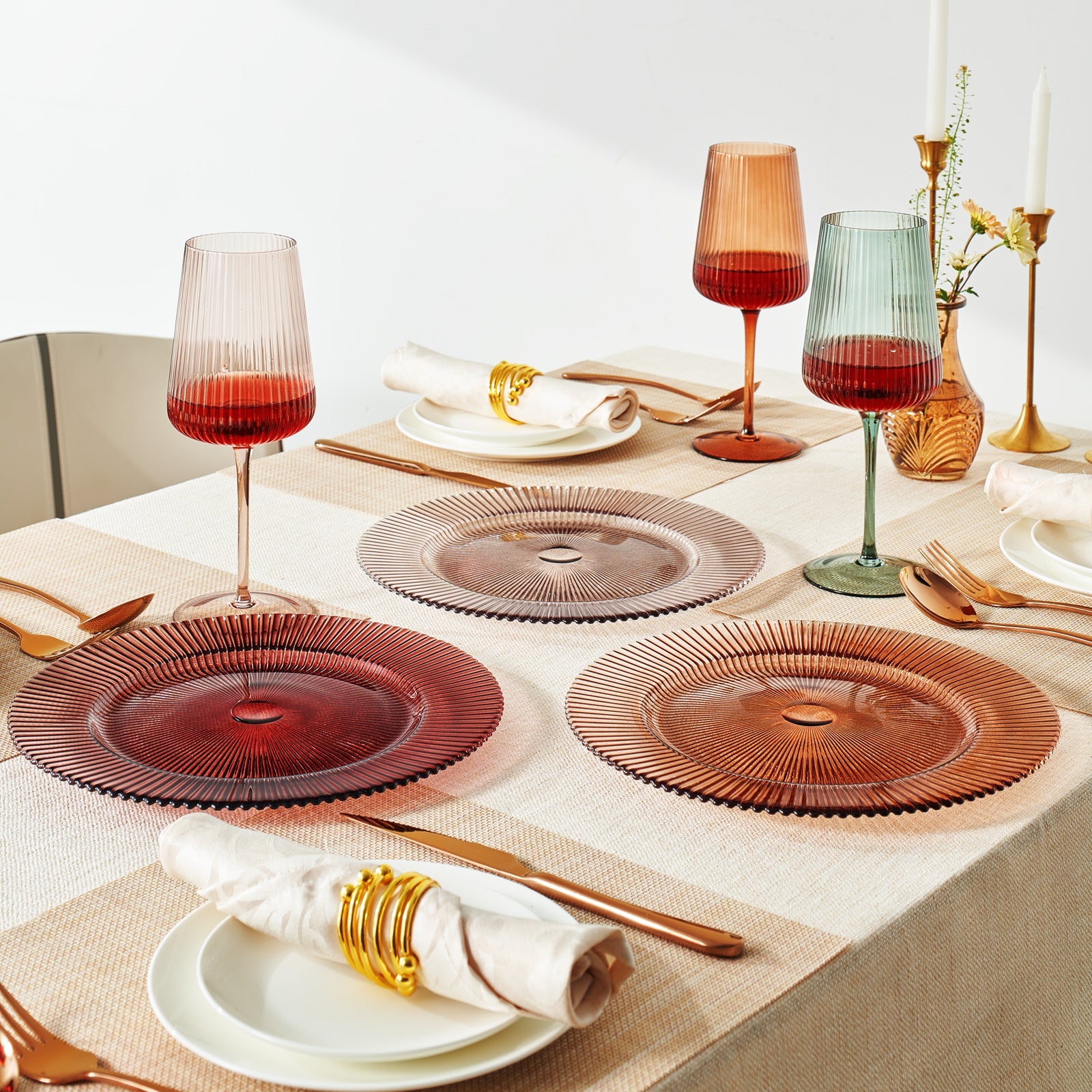 Tonal Ribbed Glass Plate, Set of 6 - - Plate
