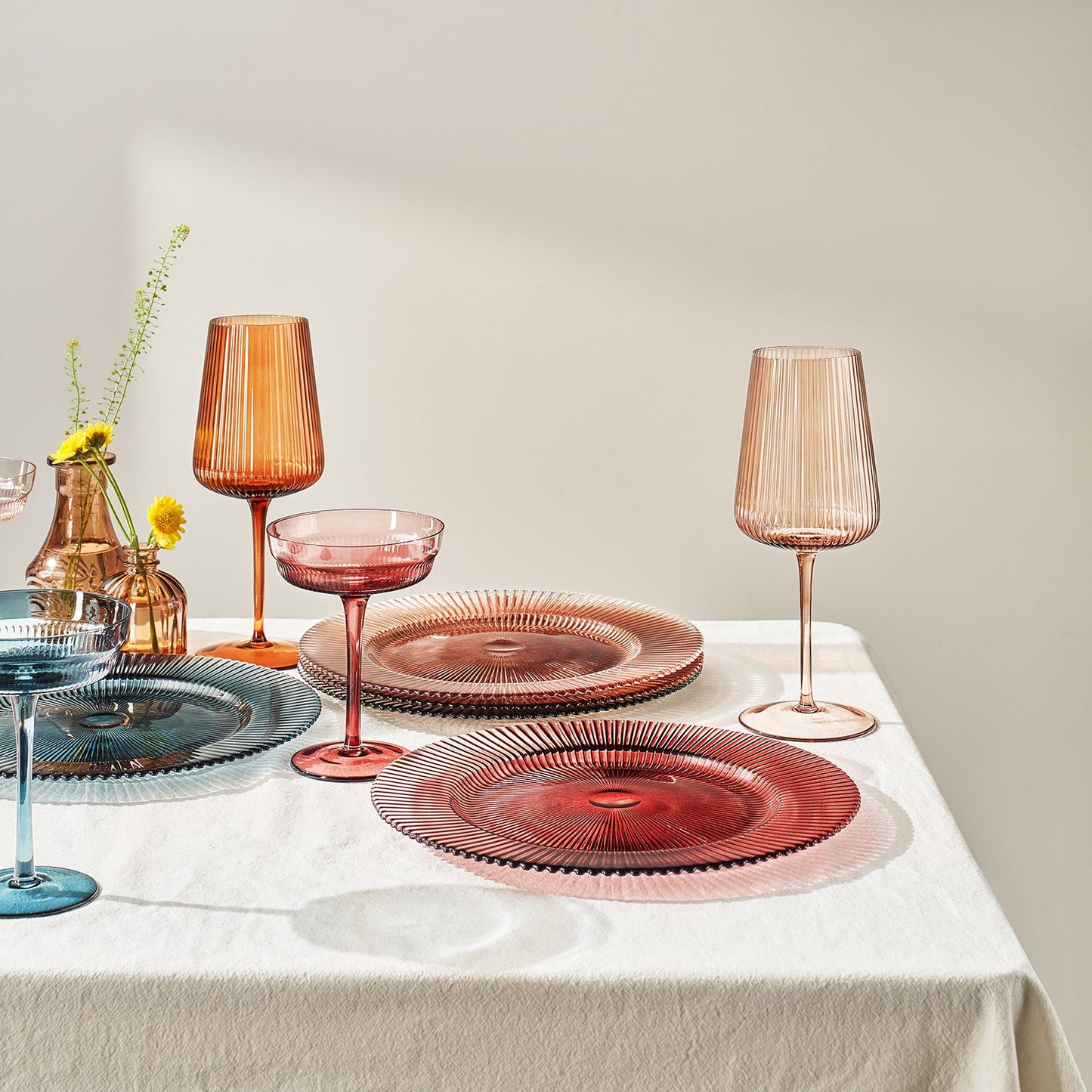 Tonal Ribbed Glass Plate, Set of 6 - - Plate