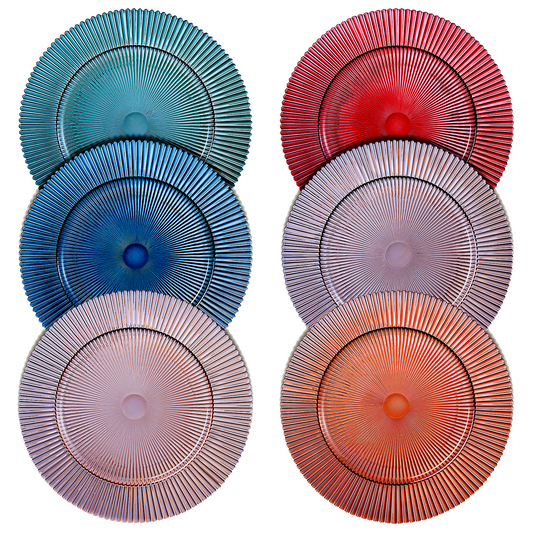 Tonal Ribbed Glass Plate, Set of 6 - - Plate
