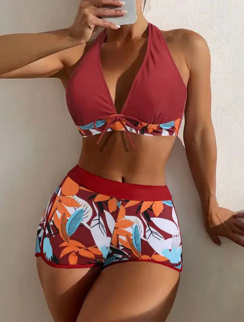 VigoBreviya Print Tied Halter Swimwear Women High Waist