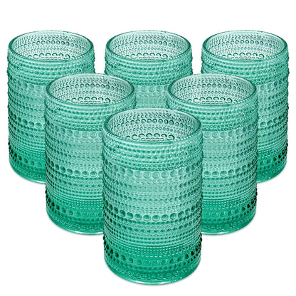 UPZAI Vintage Drinking Glasses Glassware: 15oz Water Cups Set of 6 - Thick Glass Vintage Hobnail Tumbler for Cocktail Whiskey Wine Beer Juice (6pcs Aqua Blue)