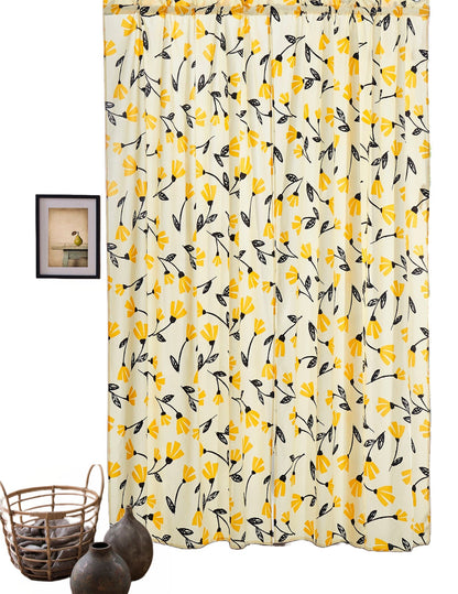 DaDa Bedding Set of 2 Botanical Floral Window Curtain Panels - Natural Semi Sheer Yellow Fleur Golden Orange Spring Time Tulips Straight Tailored Edge - - Curtains