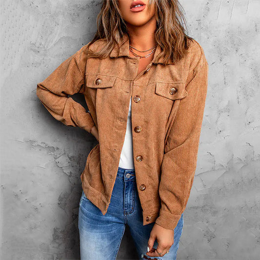 Corduroy Pocket Button Casual Jacket Shirt - Kia Day Design