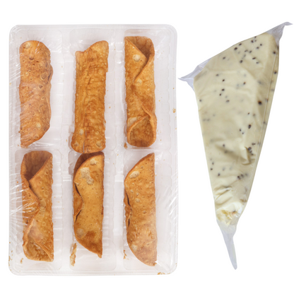 Italian Large Cannoli Recipe DIY Kit - 6 Large Cannoli Shells and 1 Bag of Cannoli Cream -