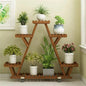 Indoor Outdoor Solid Wood Triangular Multi-Tier Plant Stand with Locking Wheels - - Accents > Plant Stands