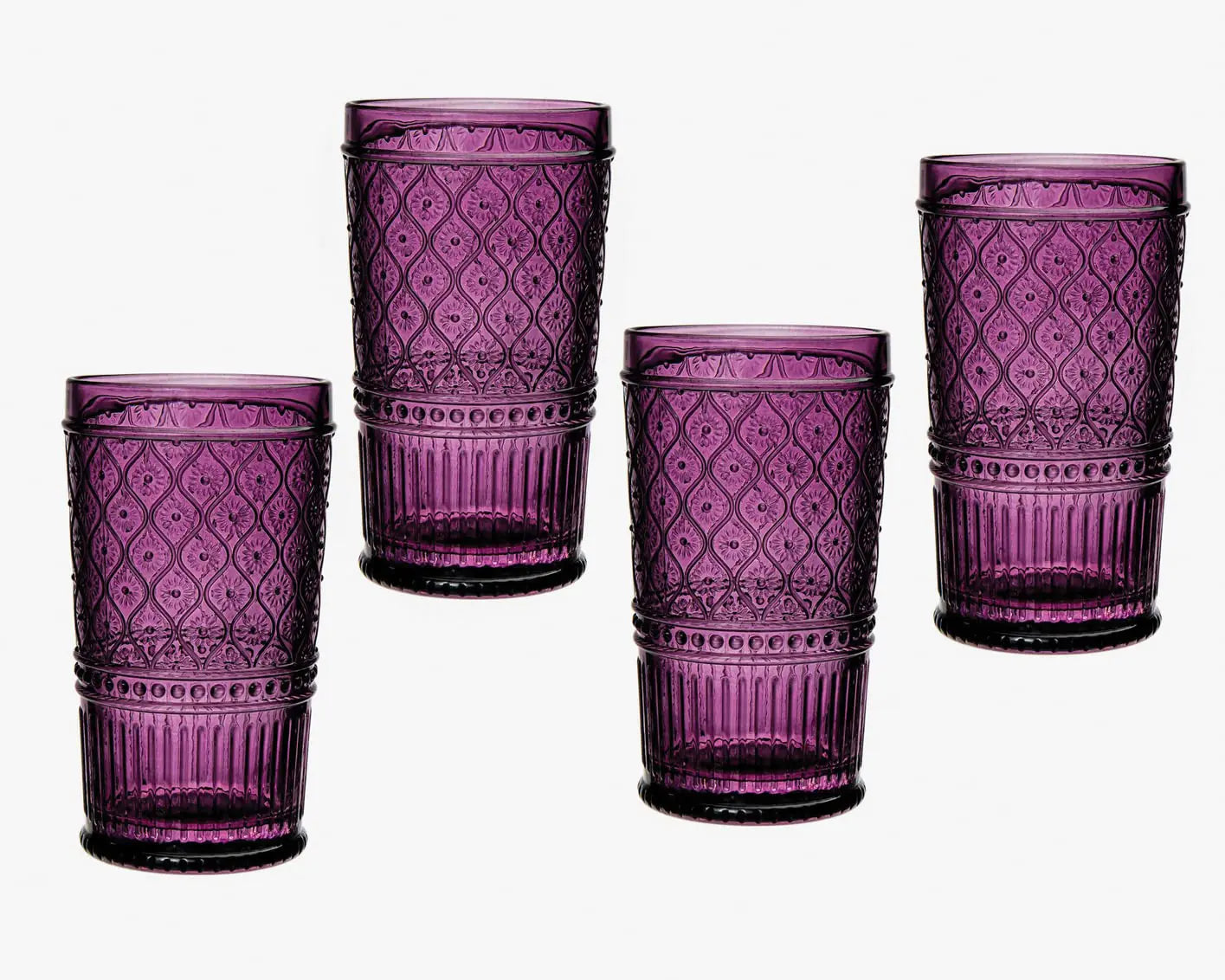 Set of 4 Godinger Highball Tall Vintage Glasses - Plum 17oz - drinkware