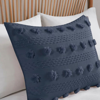 King/Cal King 3 Piece Navy Pompom Microfiber Hypoallergenic Comforter Set - - Bedroom > Comforters and Sets