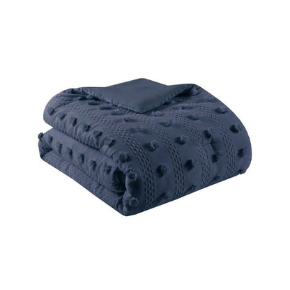 King/Cal King 3 Piece Navy Pompom Microfiber Hypoallergenic Comforter Set - - Bedroom > Comforters and Sets