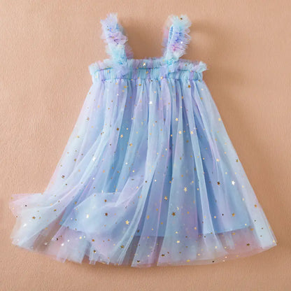 New Baby Rainbow Tulle Dress - Rainbow Blue 120cm - toddler dress