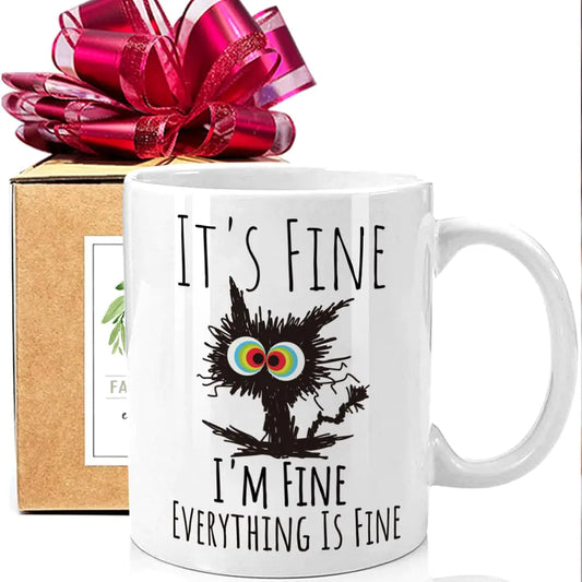 Novelty Cat Coffee Mug Gifts for Cat Lover Its Fine Im Fine Everything Is Fine Coffee Mug White 11oz Funny Coffee Mug Gifts for Best Friend Bestie Cat Lover Gifts for BIrthday Christmas