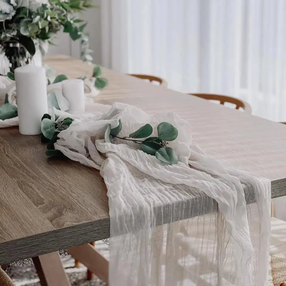 Semi-Sheer Gauze Table Runner Sage Cheesecloth Table Setting