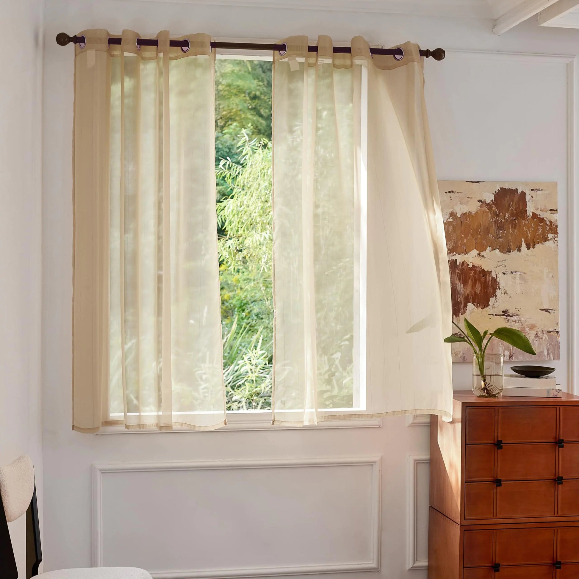 Semi Transparent Striped Taupe Sheer Curtains 72-inch Length 2 Panels with Grommets Curtains - Kia Day Design