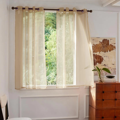 Semi Transparent Striped Taupe Sheer Curtains 72-inch Length 2 Panels with Grommets Curtains - Kia Day Design