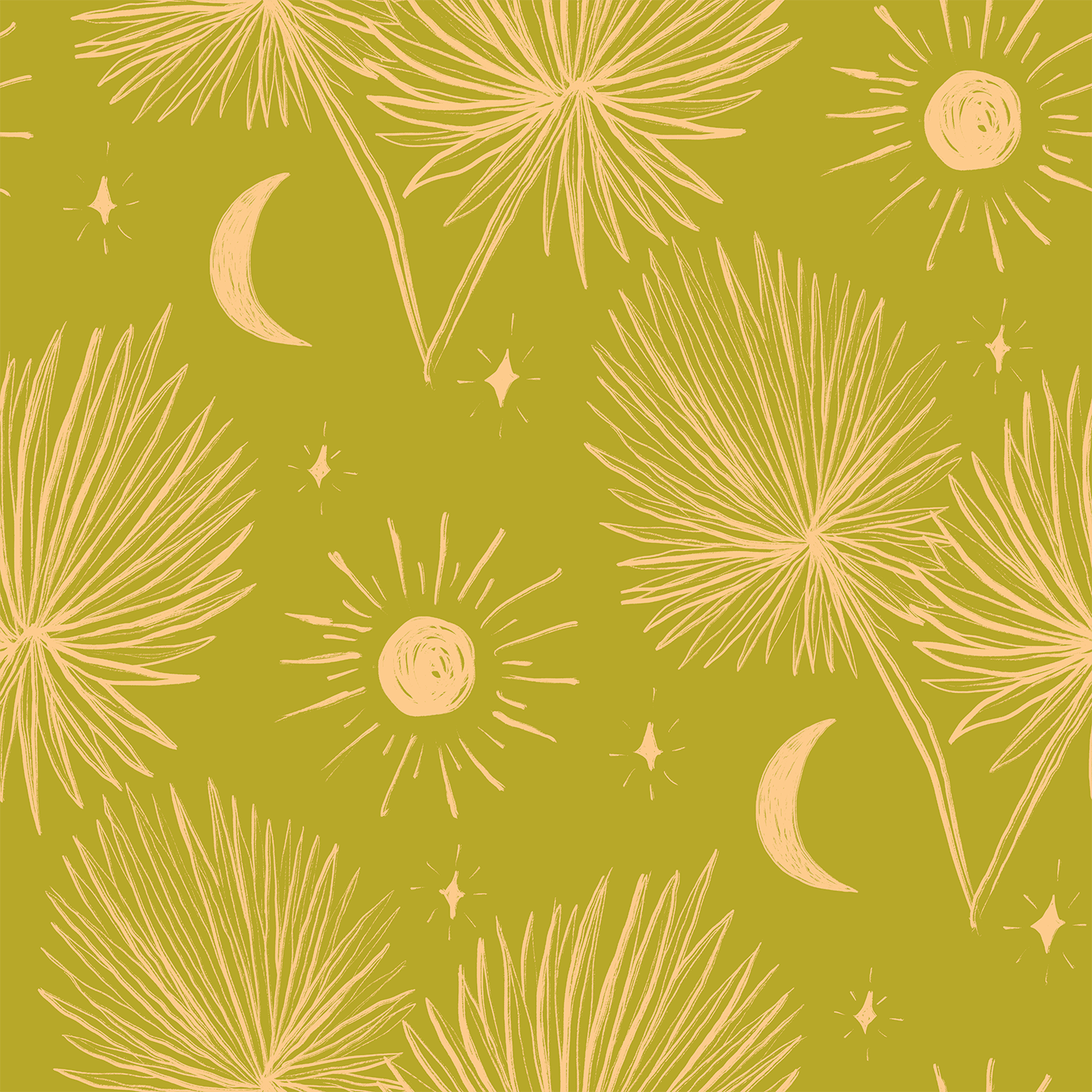 Night Palm Wallpaper, chartreuse and peach- Samantha Santana Creative- {{Product type}}