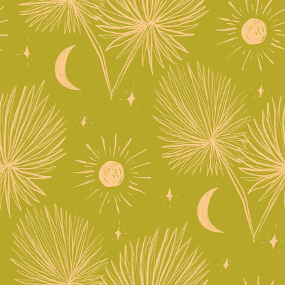 Night Palm Wallpaper, chartreuse and peach- Samantha Santana Creative- {{Product type}}