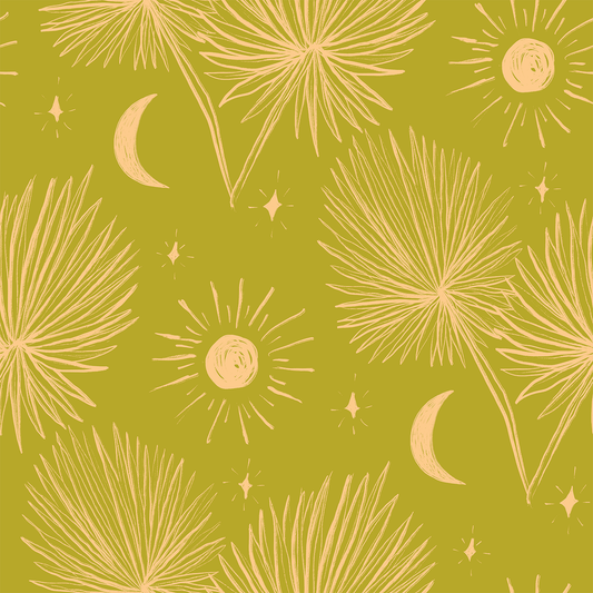 Night Palm Wallpaper Chartreuse and Peach - LUXE Peel & Stick - Wallpaper