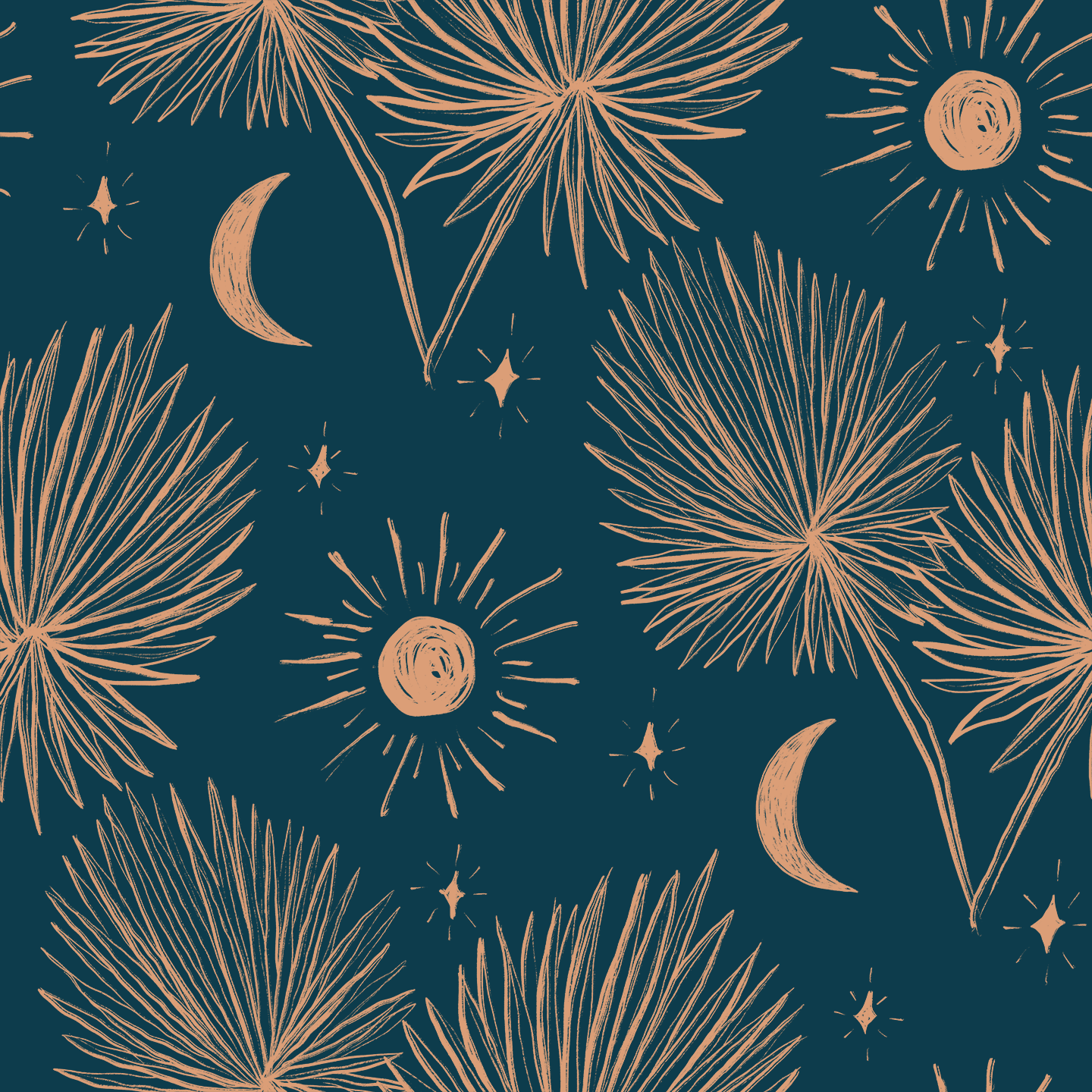 Night Palm Wallpaper, navy and terra cotta- Samantha Santana Creative- {{Product type}}