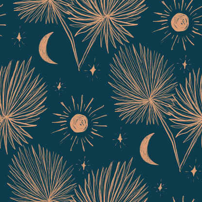 Night Palm Wallpaper, navy and terra cotta- Samantha Santana Creative- {{Product type}}