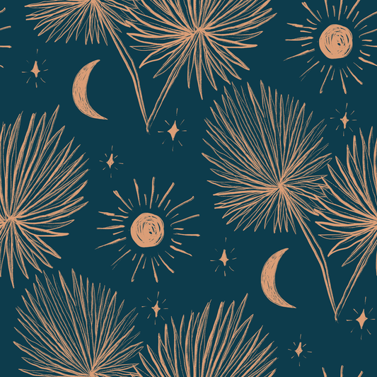 Night Palm Wallpaper Navy and Terra Cotta - LUXE Peel & Stick - Wallpaper