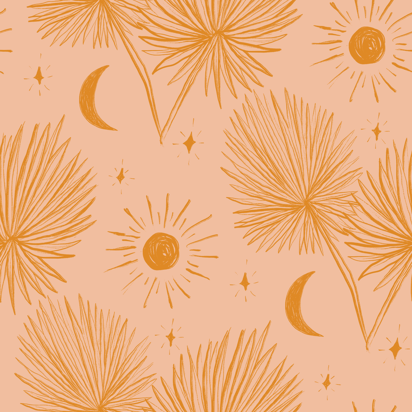 Night Palm Wallpaper, peach and orange- Samantha Santana Creative- {{Product type}}