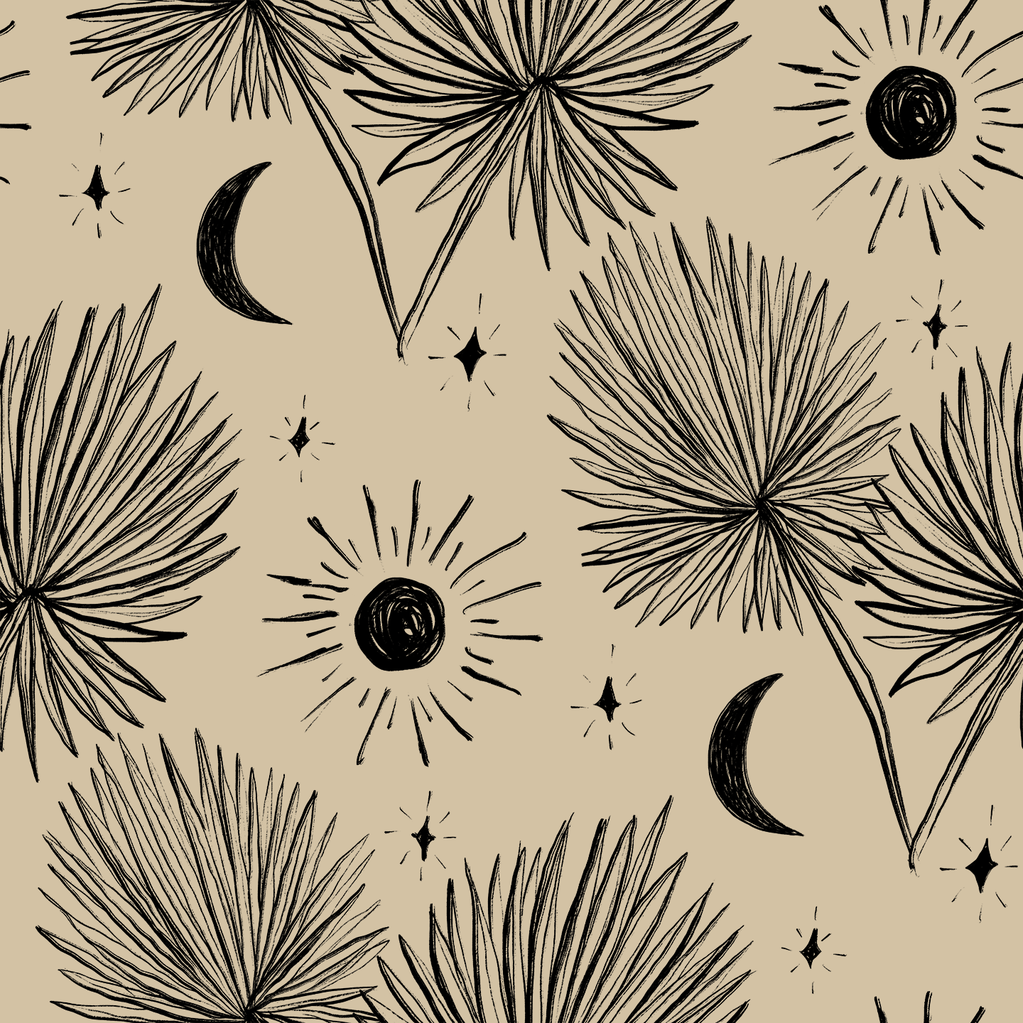 Night Palm Wallpaper, tan and black- Samantha Santana Creative- {{Product type}}