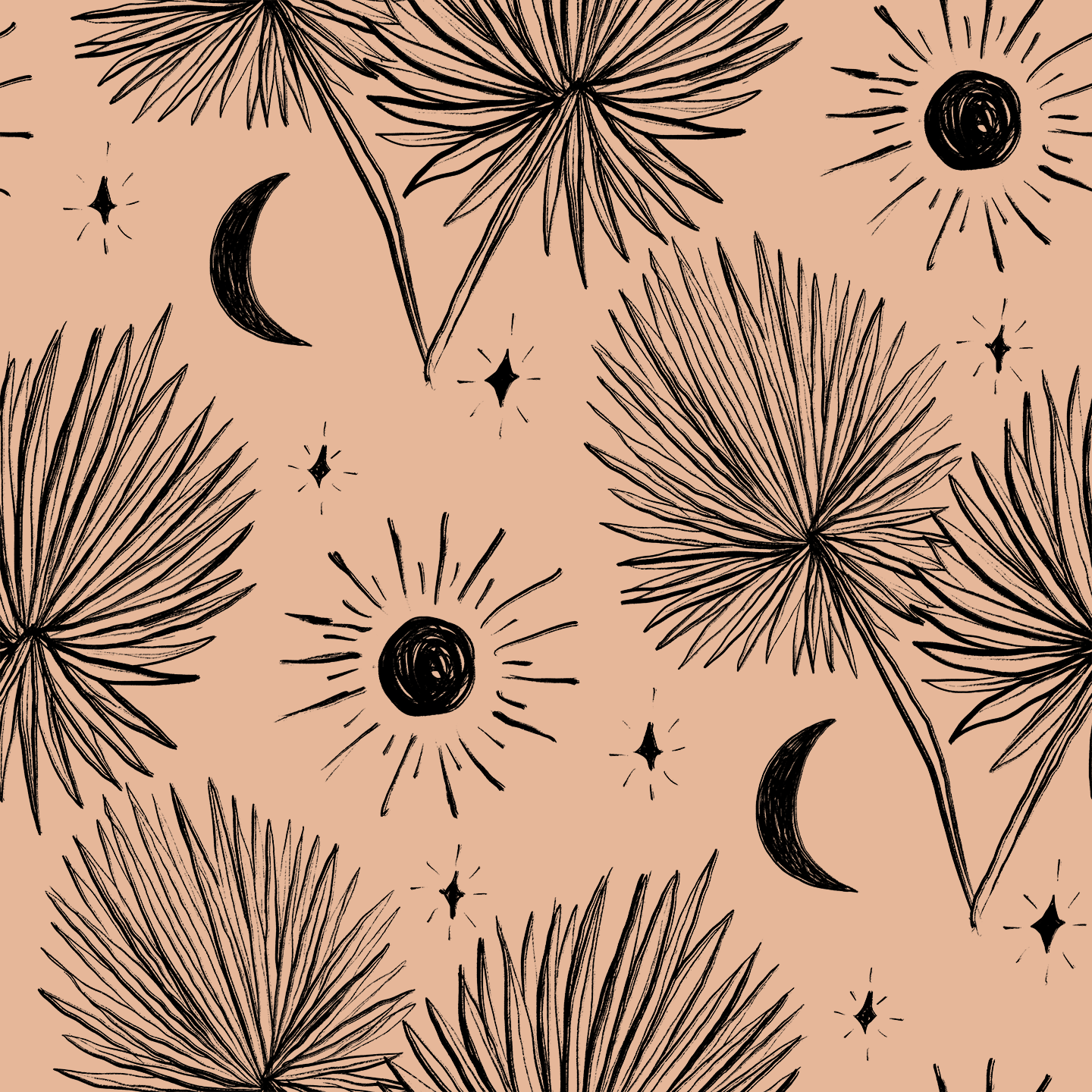 Night Palm Wallpaper, terra cotta and black- Samantha Santana Creative- {{Product type}}