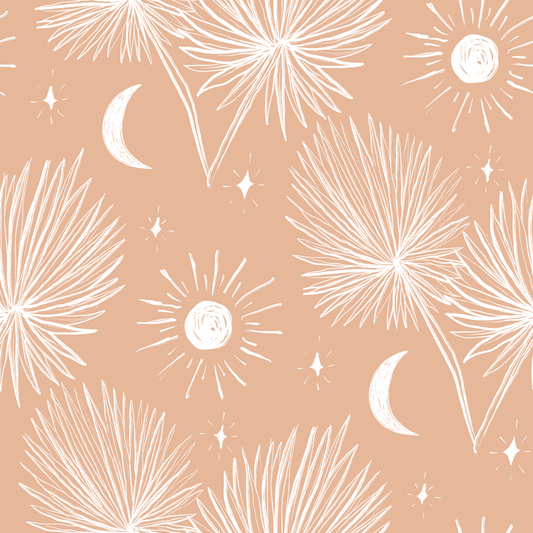 Night Palm Wallpaper Terra Cotta and White - LUXE Peel & Stick - Wallpaper