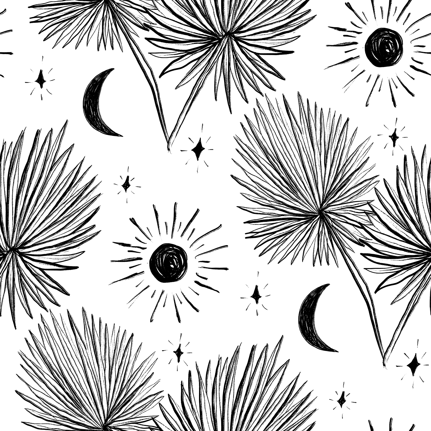 Night Palm Wallpaper, white and black- Samantha Santana Creative- {{Product type}}