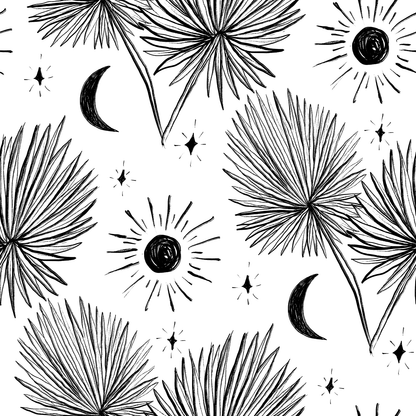 Night Palm Wallpaper, white and black- Samantha Santana Creative- {{Product type}}