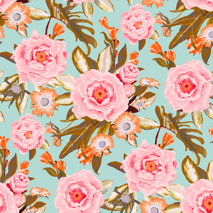 Posh Posy Wallpaper, light blue- Samantha Santana Creative- {{Product type}}