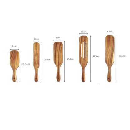 Acacia Teak Wood Long-Handled Cooking Spatula Set Five piece thickening 350*200*30(1mm); 200*180*30(1mm)